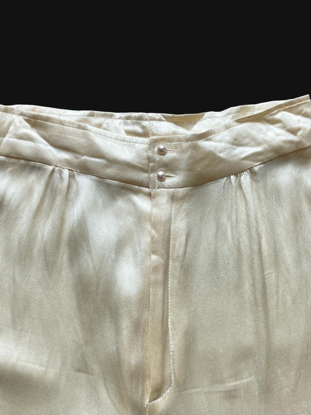 Vintage 70s Wide Leg Satin Trousers in Ivory - Picture 4 of 8